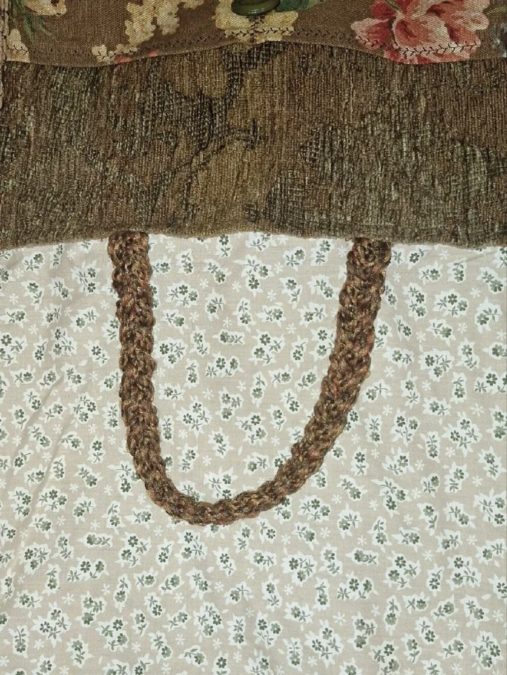 Floral Patchwork Tote Bag in Brown . HANDMADE, solf Feel , Like Sofa Material.